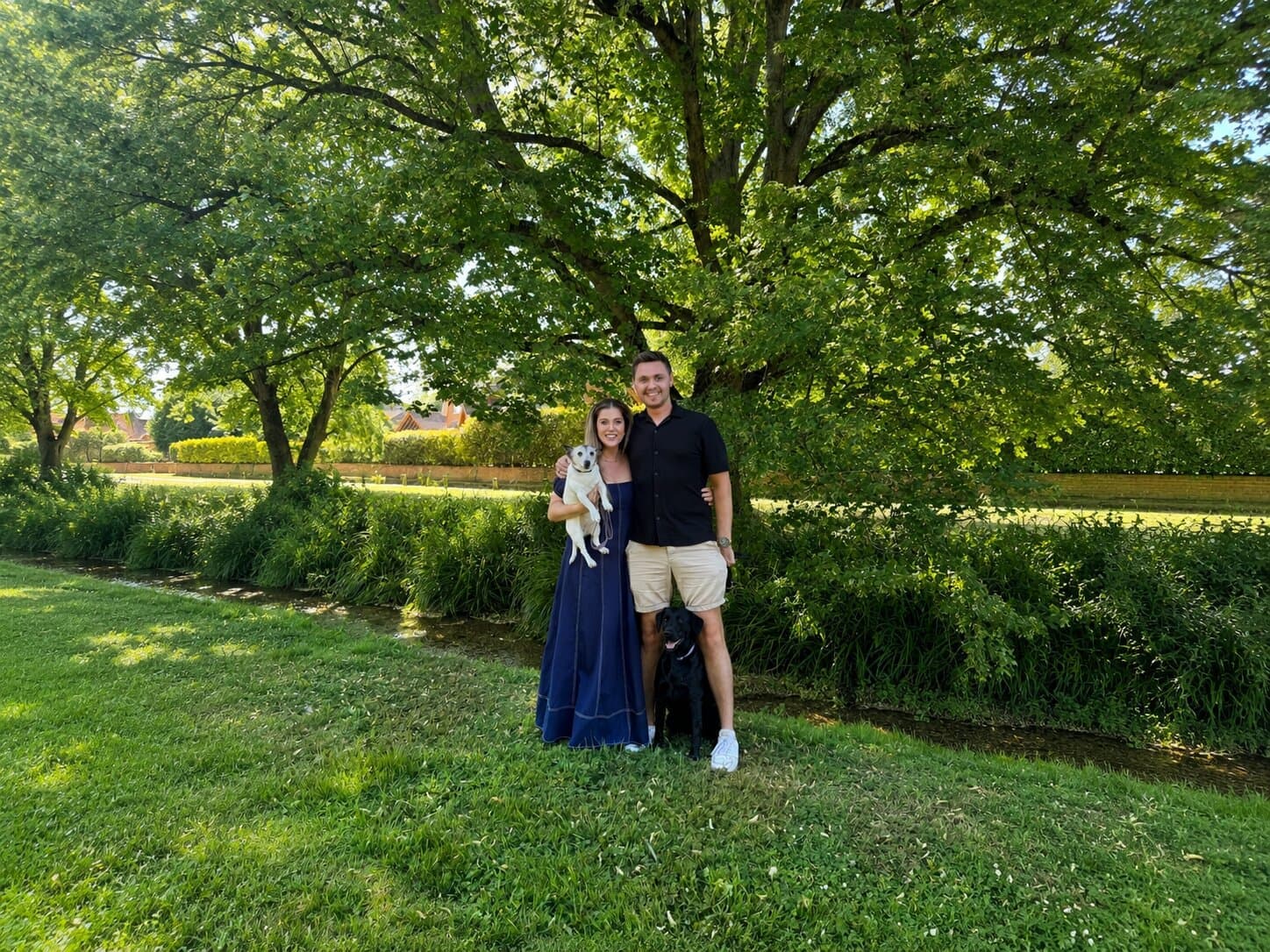 Adam and Michela with their dogs Nova and Pippa